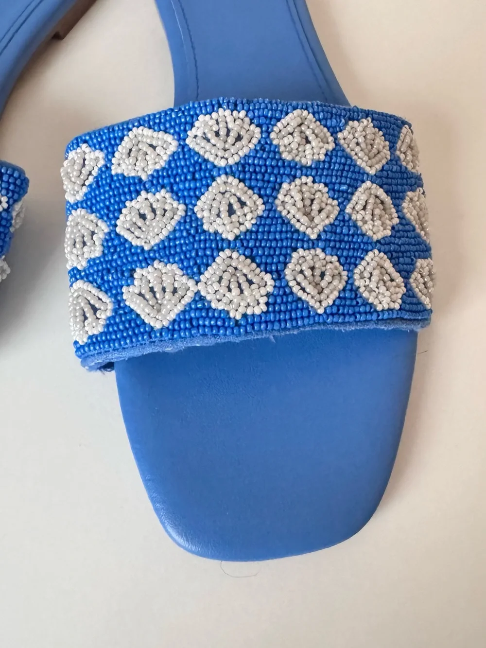 J. Crew fsactory Blue Beaded Slide Sandals Santorini Shells